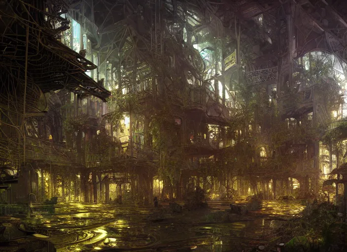 Prompt: favela spaceship cathedral, forest environment, sorcery, scenery, professional, award - winning, trending on artstation, hyper detailed, realistic, beautiful, emotional, shiny, somber, picture