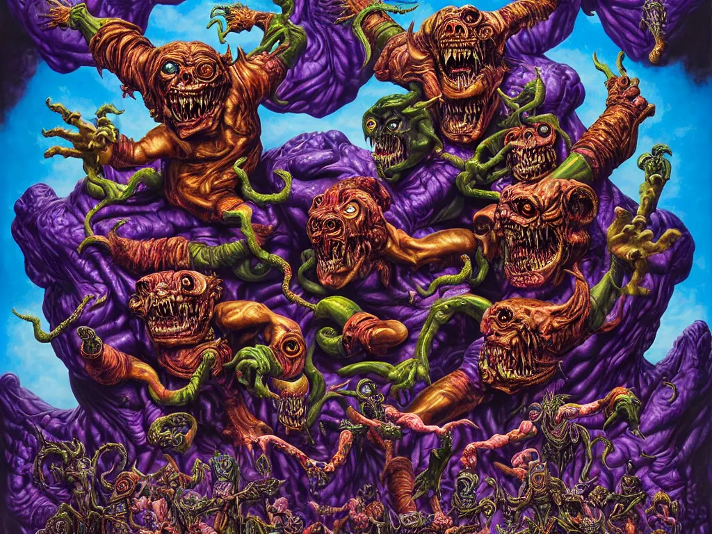 Image similar to a hyperrealistic painting of an epic boss fight against an ornate supreme dark psychic overlord, cinematic horror by chris cunningham, lisa frank, richard corben, highly detailed, vivid color,