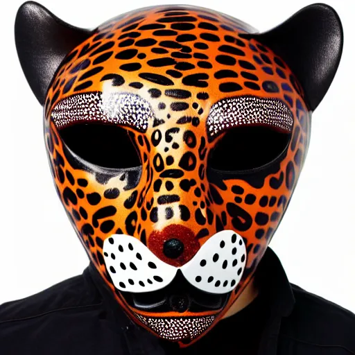 Image similar to a perfect centered mask of a shaman turning into a jaguar, 8 k,