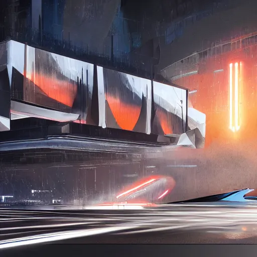 Image similar to sci-fi cars : wall near structure on : the coronation of napoleon painting : and digital billboard in the middle, in style of zaha hadid, suprematism composition, unreal engine 5, keyshot, octane, artstation trending, in lighting of blade runner 2049, ultra high detail, ultra photo realistic, 8k, 16k, in plastic, dark, tilt shift,