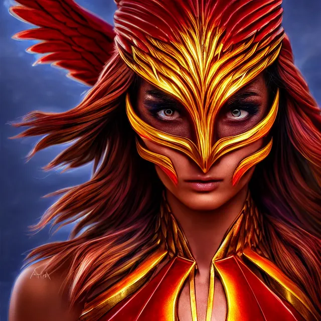 Image similar to phoenix warrior, artgerm, highly detailed, 8 k, hdr, close up, smooth, sharp focus, high resolution, award - winning photo