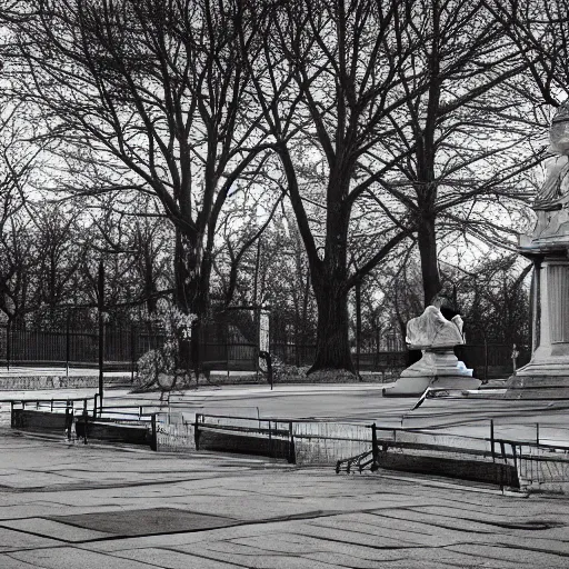 Prompt: parkour ( park ) spomenik snigelparken, ( ( railings ) ), photo, 4 k, detailed drawing