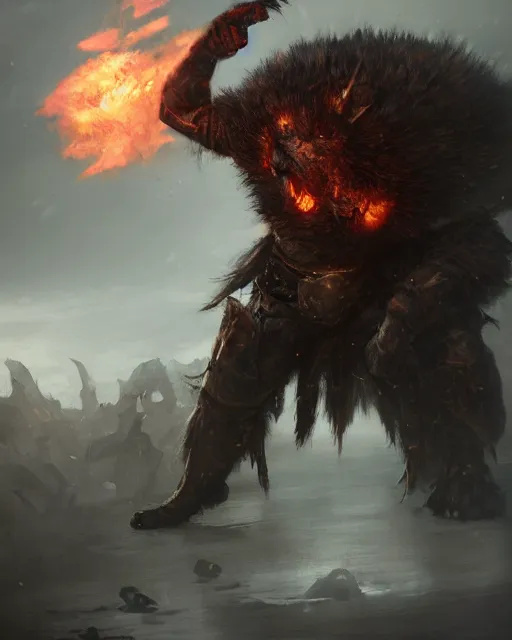 Prompt: oil painting of Angry Berserker, wearing fur armor, claws, sharp focus, attack pose, fantasy style, octane render, volumetric lighting, 8k high definition, by greg rutkowski, highly detailed, trending on art Station, magic the gathering artwork, burning Battlefield background, centered