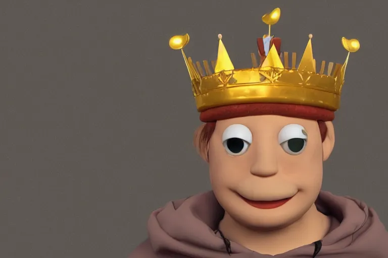 Prompt: the potato king which is a potato appears before the large crowd of his subjects in all his glory wearing his crown, concept art, blender, glossy googly eyes, realistic dirt, realistic potatoes.