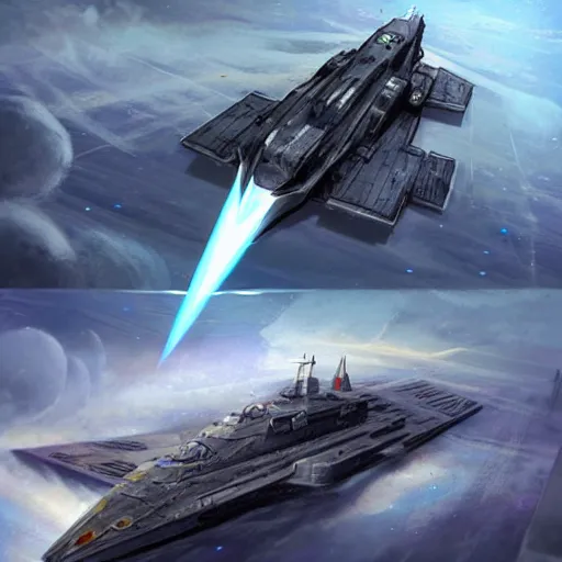 Image similar to a superstar destroyer in warp speed, sci-fi, high detail concept art ::