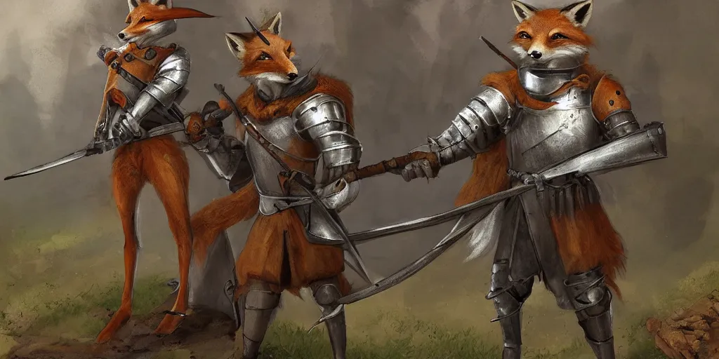 Image similar to anthropomorphic fox who is a medieval knight by ladislas starevich