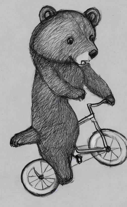 Image similar to sketch drawing of a bear riding a bicycle