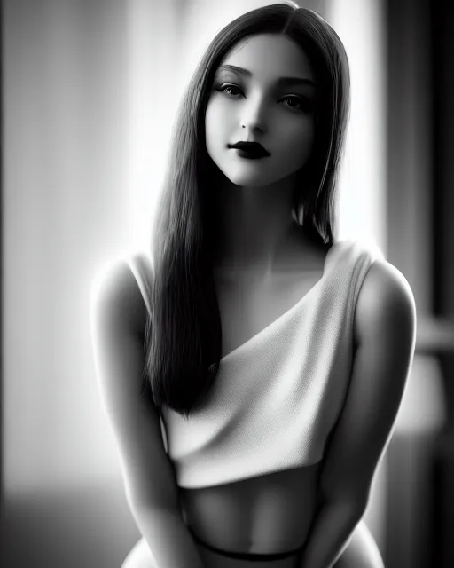 Image similar to black and white dreamy young beautiful female artificial intelligence, cinematic, rim light, photo - realistic, elegant, high detail, 8 k, masterpiece, photo taken in 1 9 3 0
