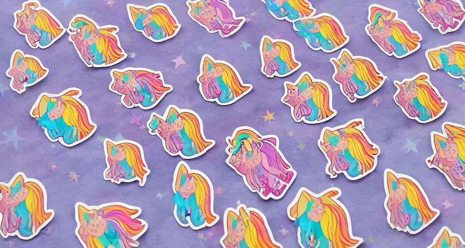 Image similar to a colorful unicorn sticker sheet of unicorns in style of my little pony