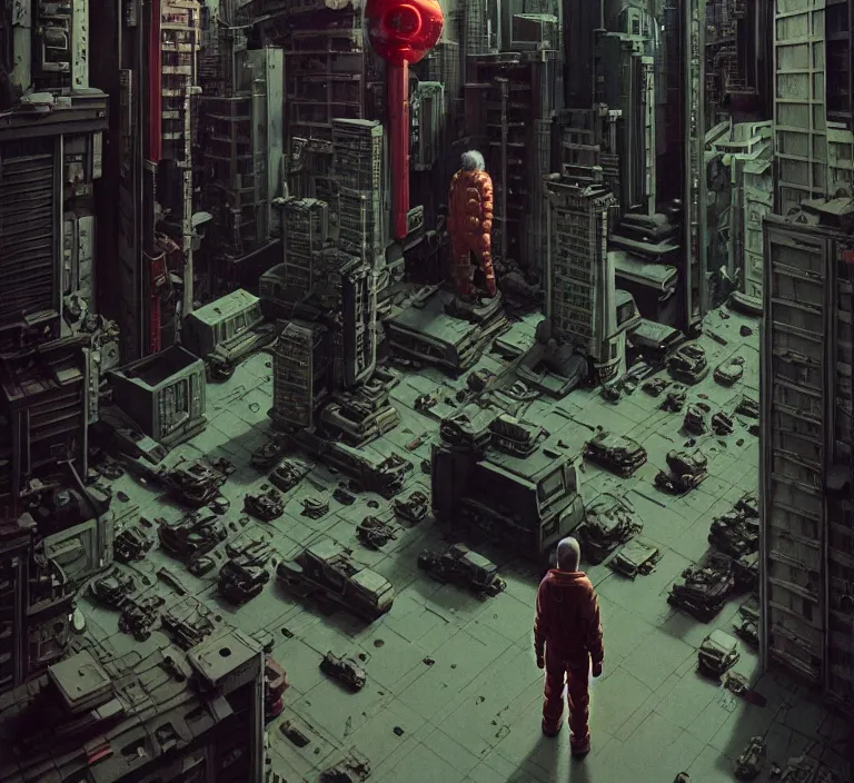 Image similar to realistic aesthetic highly detailed photography of characters in akira scene, characters with hyperrealistic highly detailed faces. from akira by katsuhiro otomo and alejandro hodorovski and denis villeneuve and gregory crewdson style with many details by mike winkelmann and vincent di fate in sci - fi style. volumetric natural light hyperrealism photo on dsmc 3 system