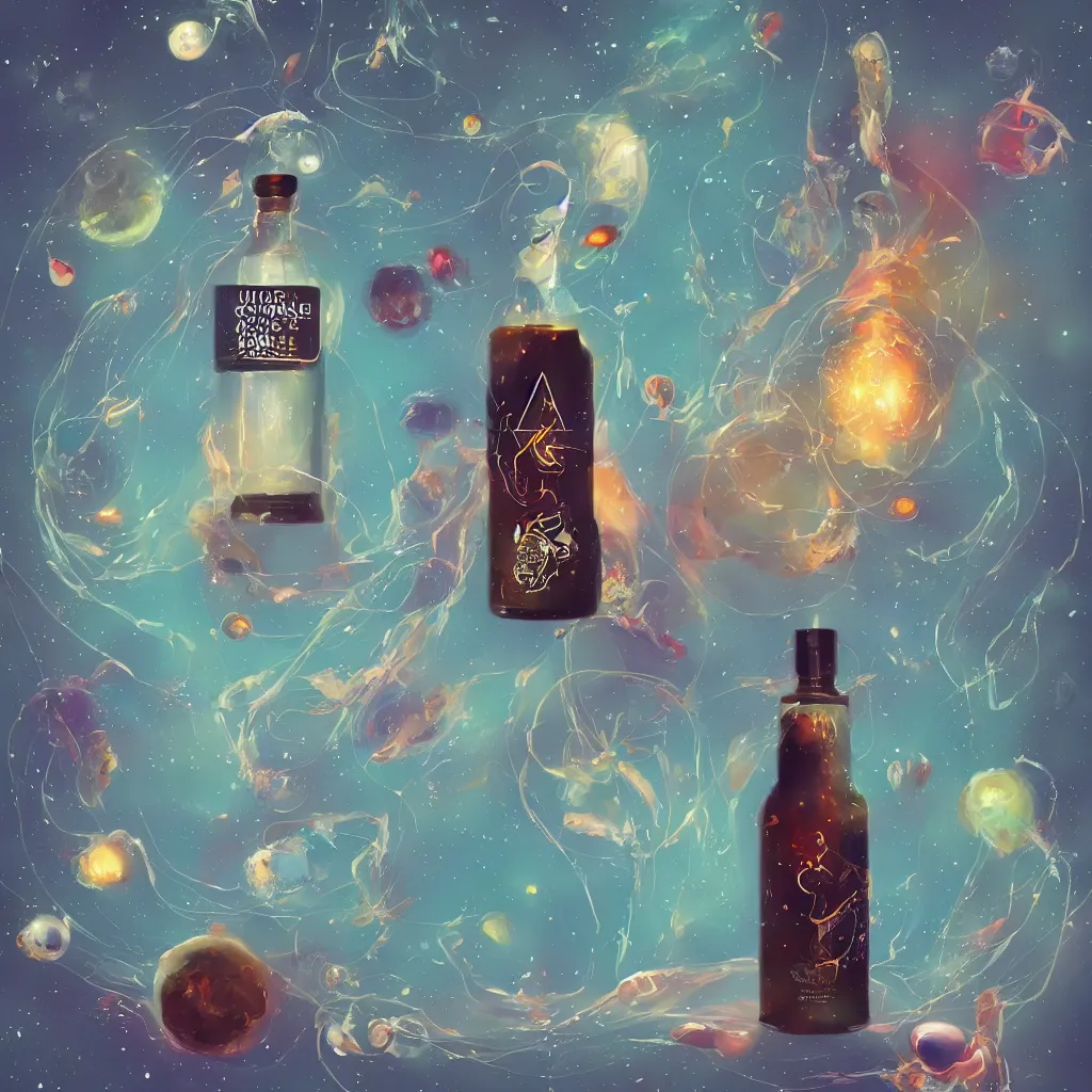 Image similar to the universe contained within a bottle, in a style of artstation