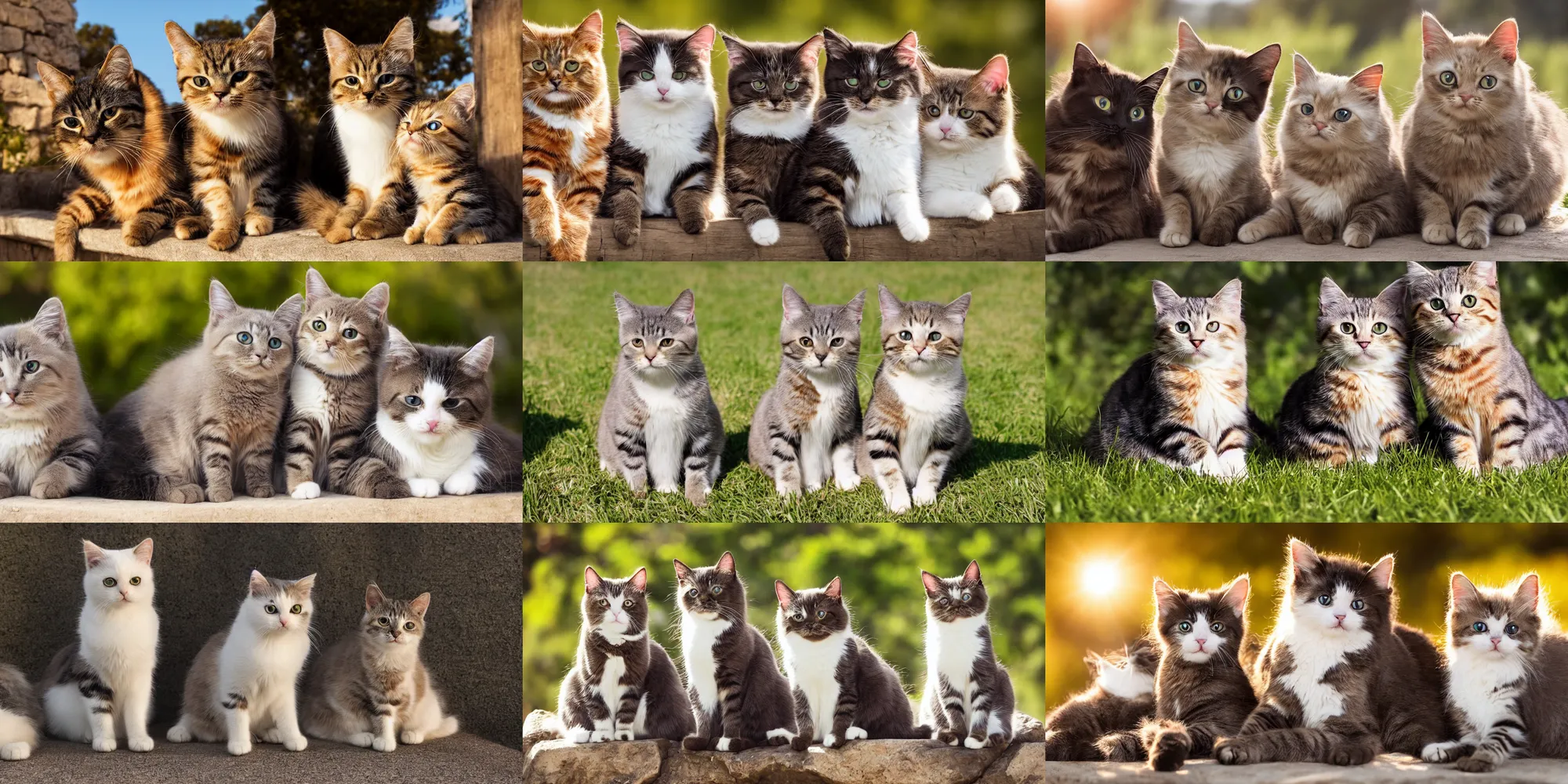 Prompt: an 8k photograph of adorable cats sitting in the sun