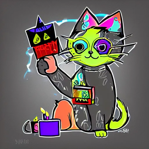 Image similar to happy birthday! cat in cyberpunk outfit