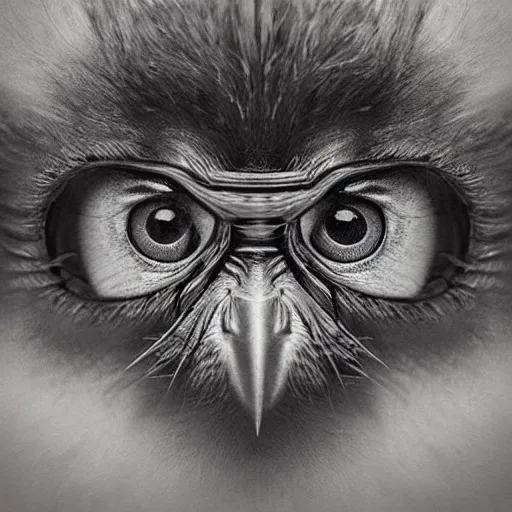 Prompt: “four eyes monkeyowl, realistic, hiperrealist, photorealist, intricate, sharp focus, cinematic lights, Artstation HQ, Deviantart trending, 4K UHD, masterpiece”