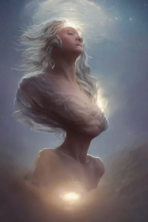 Prompt: dusty wind blowing!!!, orbs of light translucent skin, dreaming of the void! cinematic volumetric lights, bust portrait, dnd, fantasy, intricate, elegant, highly detailed, digital painting, artstation, concept art, smooth, sharp focus, illustration, art by artgerm and tom bagshaw and greg rutkowski and alphonse mucha