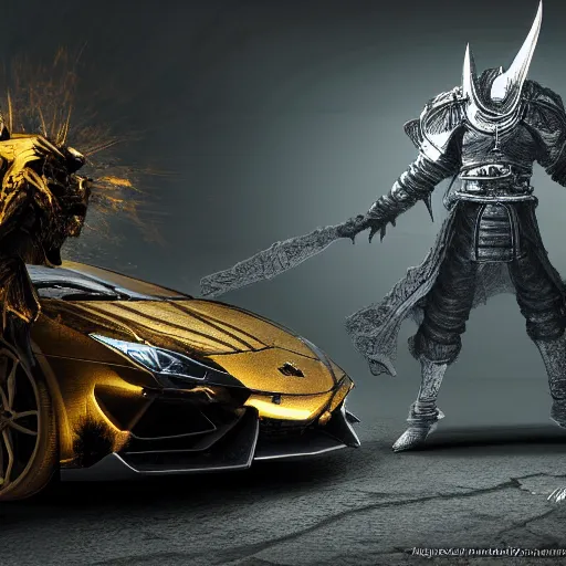 Prompt: lamborghini as a dark souls boss by winkelmann