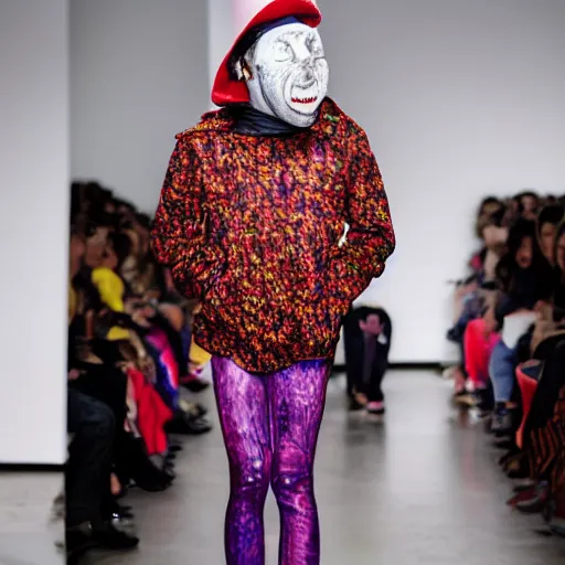 Image similar to slug, slug wearing clothes, vivian westwood, slug with teeth, runway model