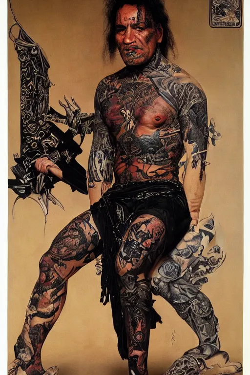 full length portrait of temuera morrison as a tattooed