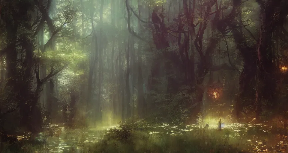 Image similar to Enchanted and magic forest, by Ruan jia