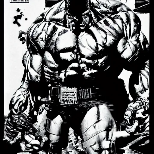 Prompt: cyberpunk hulk hogan, black and white, art by sergio toppi and keith giffen