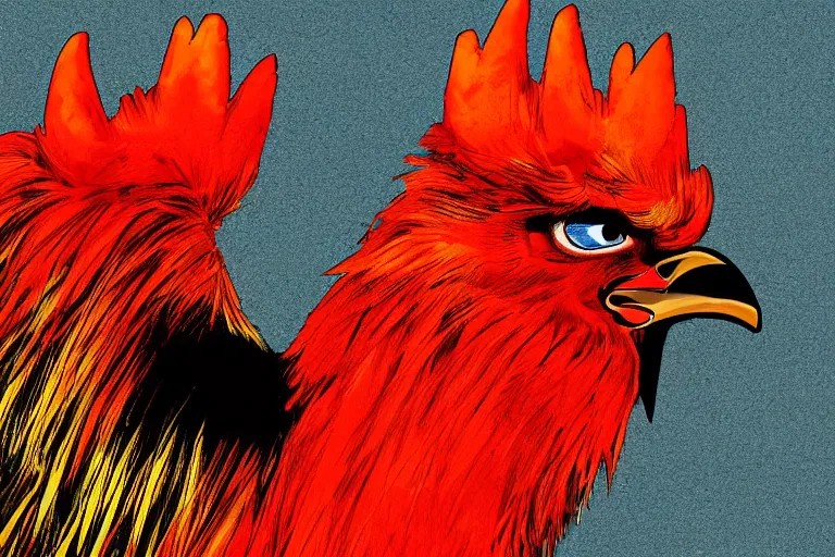 Image similar to illustration of an angry rooster, by willian santiago, sharp focus, lively colors, portrait