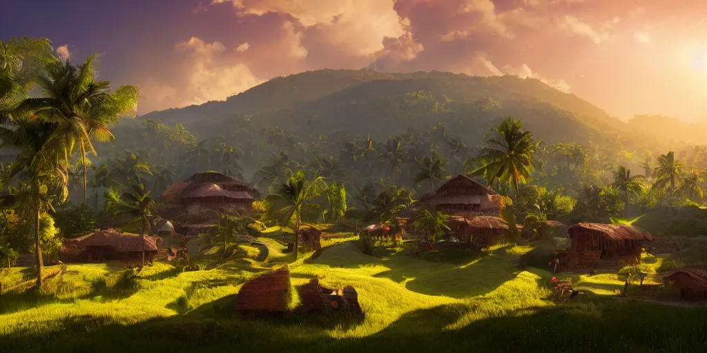 Image similar to Lively sunny landscape of a kerala village realistic detailed digital art by Maxwell Boas Jessica Rossier Christian Dimitrov Anton Fadeev trending on Artstation CGSociety rendered in Unreal Engine 4k HQ