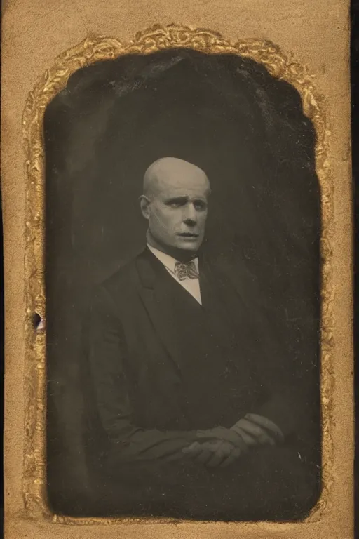 Image similar to a monochrome daguerrotype portrait of the devil