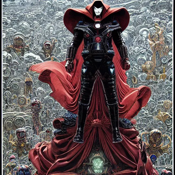 Image similar to symmetric frame of dr doom power armour from Doctor Strange movie, dr doom in ornate scale armour, byguo pei and alexander mcqueen metal couture editorial, eldritch epic monumental attack by beksinski by Yuko Shimizu