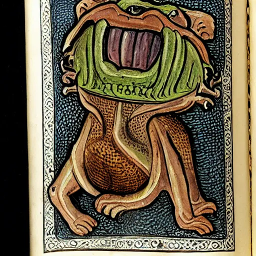 Image similar to medieval bestiary filled with uncanny grotesque beasts and freaky creatures