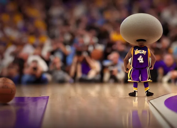 Prompt: cinematic screenshot of a stop motion claymation film about a wacky adventure starring kobe bryant, shallow depth of field, 1 8 mm, f 1. 8
