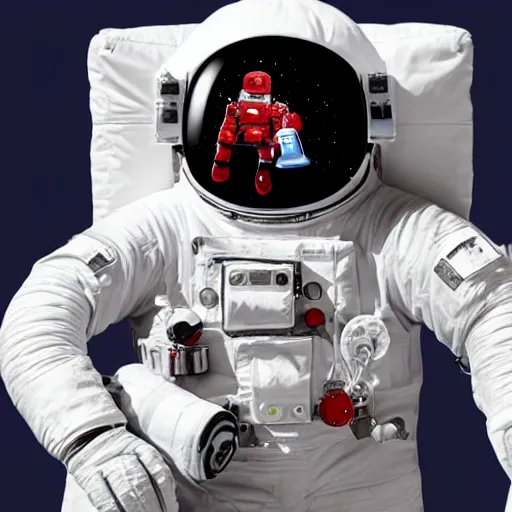 Prompt: a red suit astronaut shaped like a bean with a blue visor 4 k