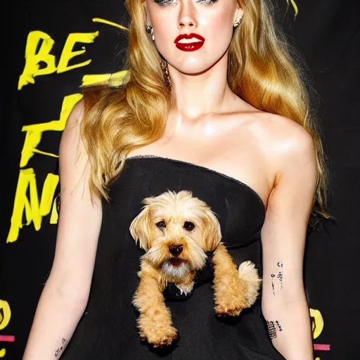 Image similar to amber heard face as bee a dog on top