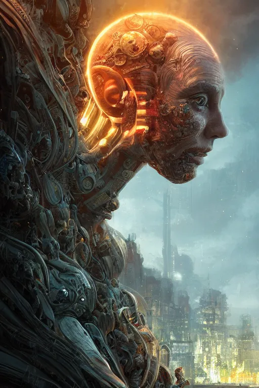 Image similar to the wrath of the seven deadly sins as an i robot, torso portrait, intricate, elegant, volumetric lighting, scenery, digital painting, highly detailed, artstation, sharp focus, illustration, concept art, luis rollo, ruan jia, steve mccurry, john berkey