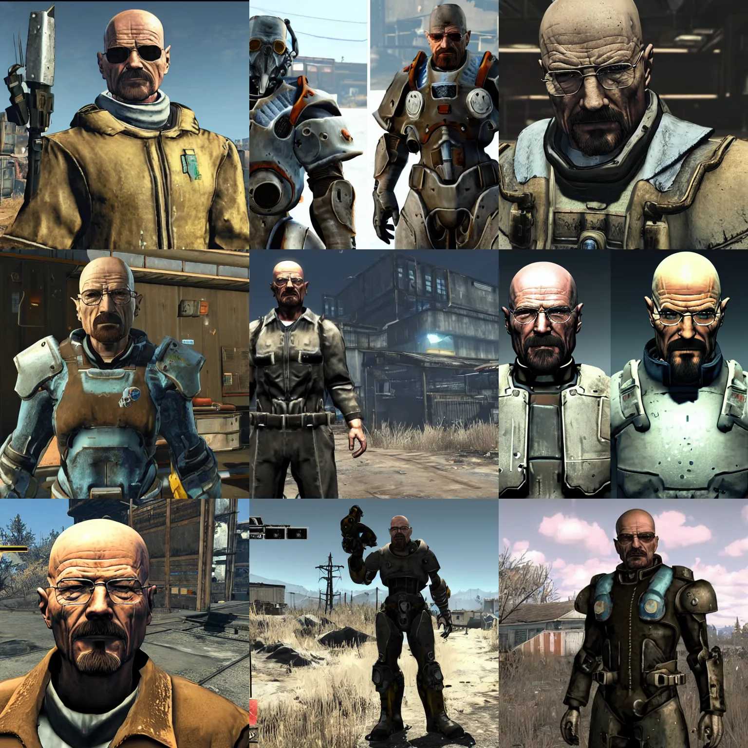 Prompt: Walter White in the fallout 4 video game as a brotherhood of steel paladin in power armor