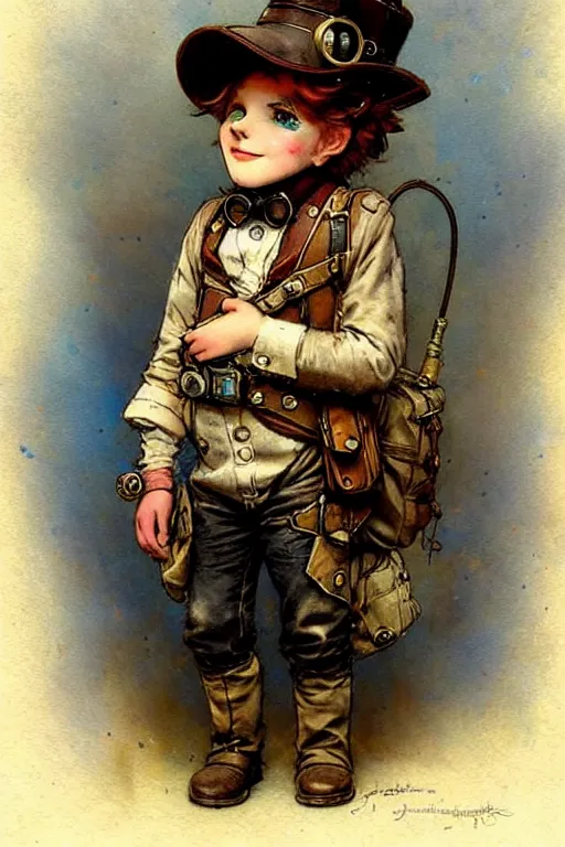 Image similar to ( ( ( ( ( 2 0 5 0 s retro future 1 0 year old adventurer in steampunk costume full portrait. muted colors. ) ) ) ) ) by jean - baptiste monge!!!!!!!!!!!!!!!!!!!!!!!!!!!!!!