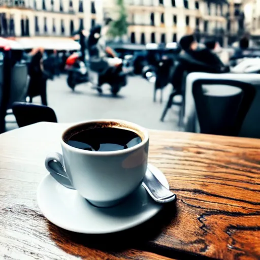 Image similar to a cup of coffee on a table in a Parisian cafe