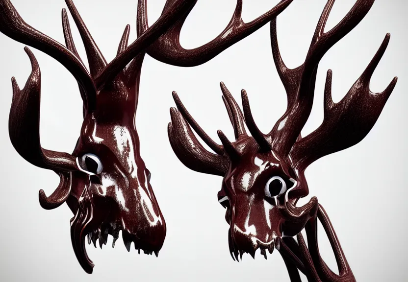 Image similar to stylized shiny polished silver statue full body bizarre extra limbs cosmic horror quadruped animal moose deer skull four legs made of marble of slug worm creature tendrils perfect symmetrical body perfect symmetrical face hyper realistic hyper detailed by johannen voss by michelangelo octane render blender 8 k displayed in pure white studio room anatomical deep red arteries veins flesh animatronic