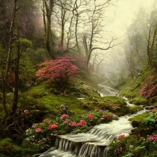 Prompt: candy mountain, ornate, beautiful, atmosphere, vibe, mist, smoke, fire, chimney, rain, wet, pristine, puddles, melting, dripping, snow, creek, lush, ice, bridge, green, forest, roses, flowers, by stanley artgerm lau, greg rutkowski, thomas kindkade, alphonse mucha, loish, norman rockwell