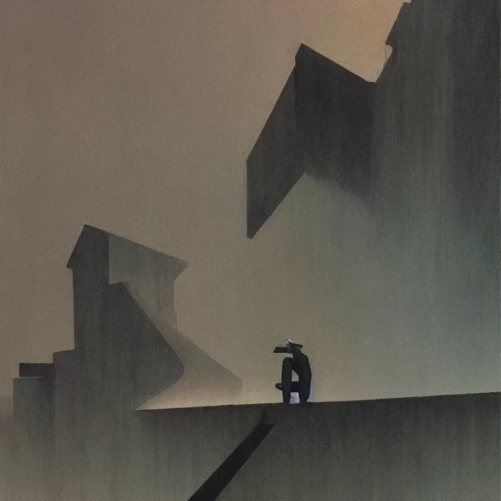 Image similar to a little bit of work today and tomorrow, science fiction, Edward Hopper and James Gilleard, Zdzislaw Beksinski, highly detailed