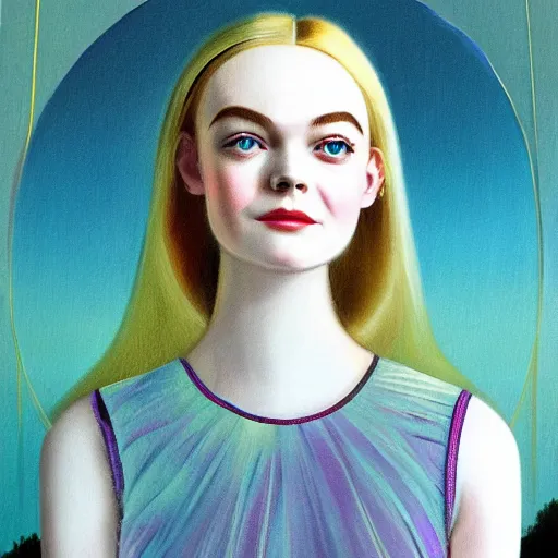 Prompt: Elle Fanning retro-futurism neoclassical painting portrait