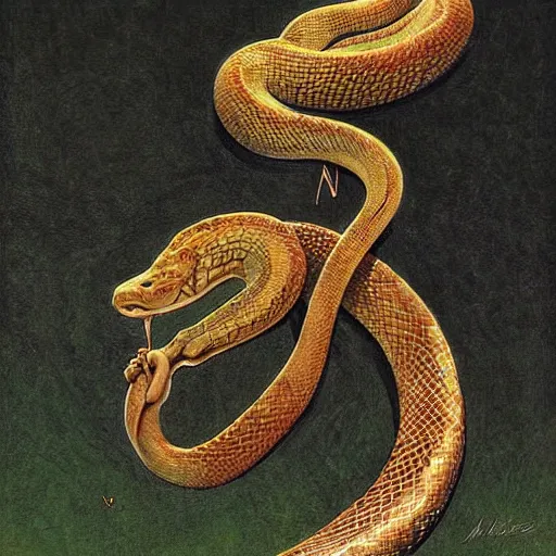 Image similar to lavish by emile galle, by michael whelan ancient roman. a beautiful land art of a snake eating its own tail that seems to go on forever.