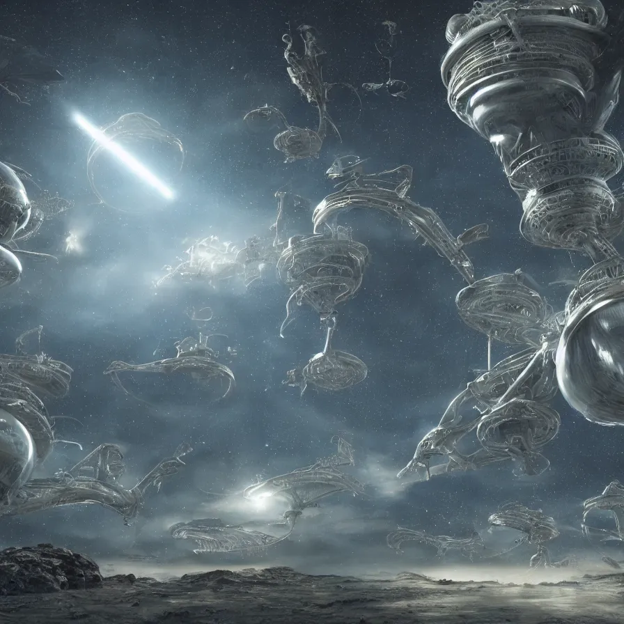 Image similar to realistic extremely detailed image of aliens and ufos ##Ufos## 8k masterpiece Ufos, vivid, japanese kanji everywhere, japanese kanji, kanji