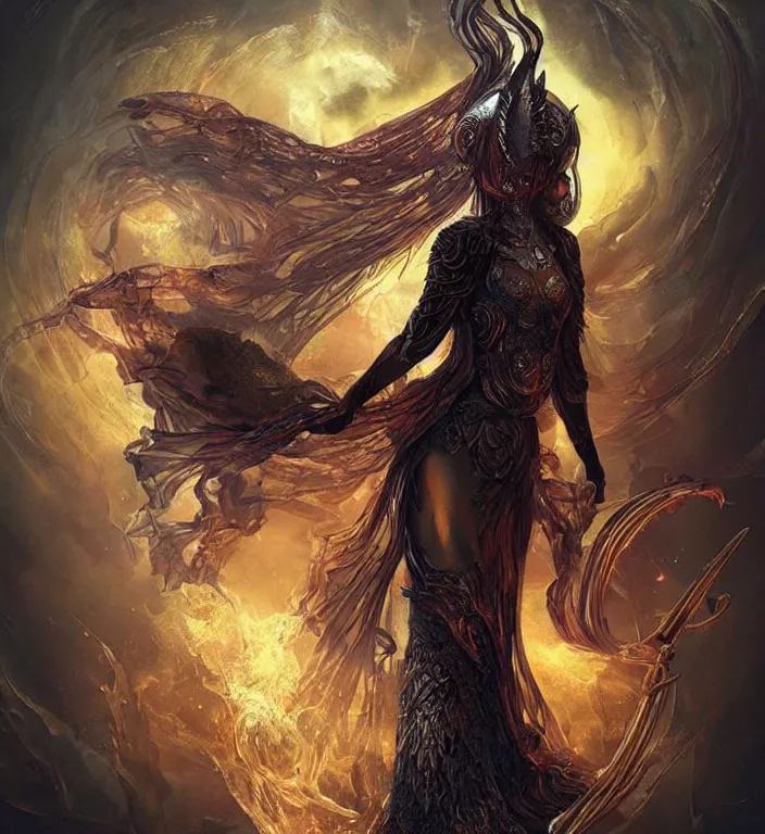 Image similar to a goddess, tarot card, dark souls colour scheme, coherent, kerem beyit, Karol Bak, featured on artstation, instagram HD