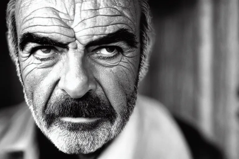 Image similar to Closeup Portrait of Sean Connery, half face, by Steve McCurry, supersharp, crisp, 8K, award winning portrait