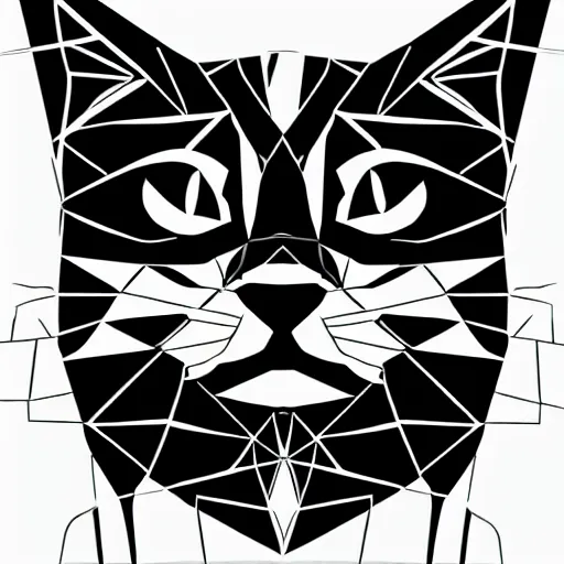 Image similar to geometric cat , black and white, white background , clipart