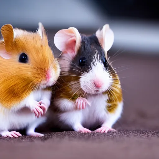 Prompt: 2 hamsters playing