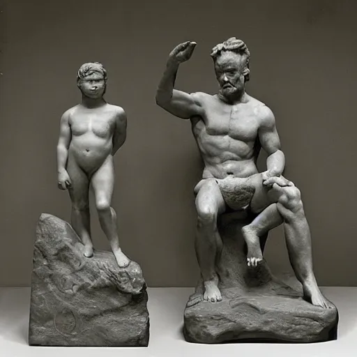 Prompt: conan o'brien and andy richter, by auguste rodin, marble