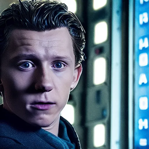 Image similar to tom holland as a rough dirty old man with a scruffy beard in a dark blue trenchcoat as the new doctor who, cinematic, volumetric lighting, f 8 aperture, cinematic eastman 5 3 8 4 film, photorealistic