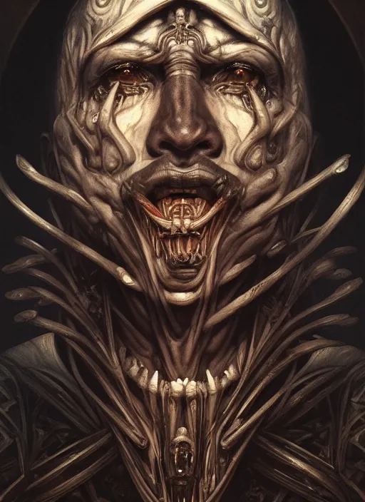 Image similar to symmetry!! portrait of grotesque hades, greek mythology, ancient greece, underworld, intricate, dark design, highly detailed, dark lighting, digital art, digital painting, artstation, sharp focus, illustration, art by artgerm and h r giger and greg rutkowski and alphonse mucha, 8 k