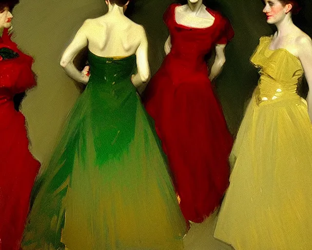 Prompt: a green, red, and gold painting by John Singer Sargent